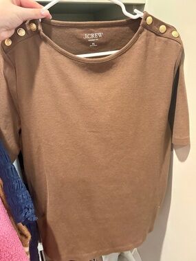 J.Crew Perfect Fit T-Shirt Chocolate Brown Gold Buttons Size XL